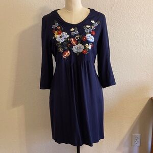 Joules Navy Dress with Floral Embroidery